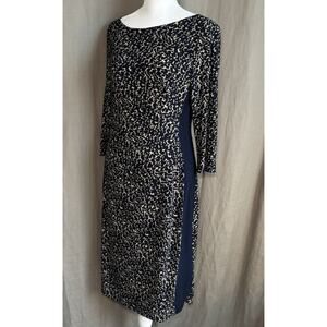 Lauren Ralph Lauren Animal Print Sheath blue Dress Knee Length Boat Neck size 6